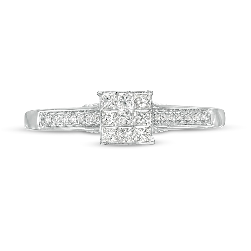 Main Image 4 of 1/4 CT. T.W. Princess-Cut Multi-Diamond Promise Ring in 10K White Gold