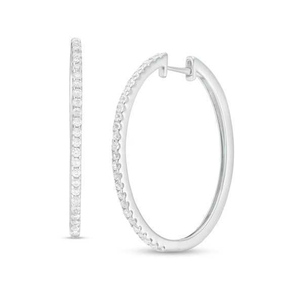 1 CT. T.w. Diamond Oval Hoop Earrings in 10K White Gold