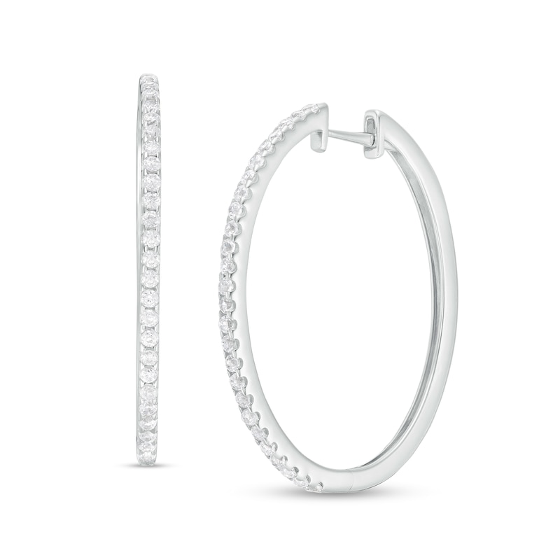 Main Image 1 of 1 CT. T.W. Diamond Oval Hoop Earrings in 10K White Gold