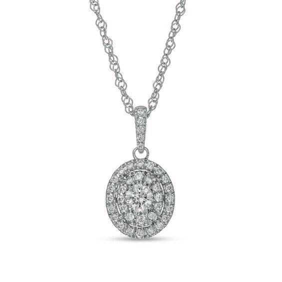 1/3 CT. T.w. Diamond Double Oval Frame Pendant in 10K White Gold