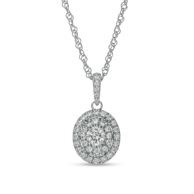 Main Image 1 of 1/3 CT. T.W. Diamond Double Oval Frame Pendant in 10K White Gold