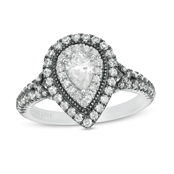 Vera Wang Love Collection 1-1/5 CT. T.w. Pear-Shaped Diamond Frame Engagement Ring in 14K White Gold and Black Rhodium