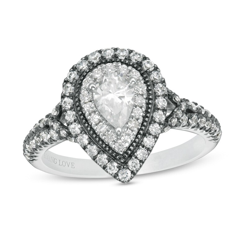 Vera Wang Love Collection 1-1/5 CT. T.W. Pear-Shaped Diamond Frame Engagement Ring in 14K White Gold and Black Rhodium