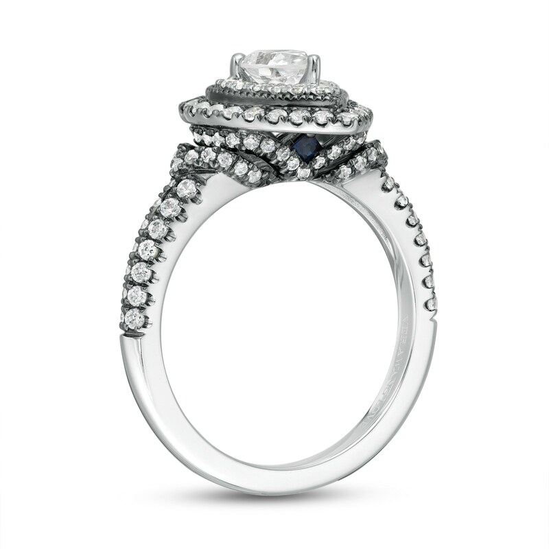 Main Image 3 of Vera Wang Love Collection 1-1/5 CT. T.W. Pear-Shaped Diamond Frame Engagement Ring in 14K White Gold and Black Rhodium