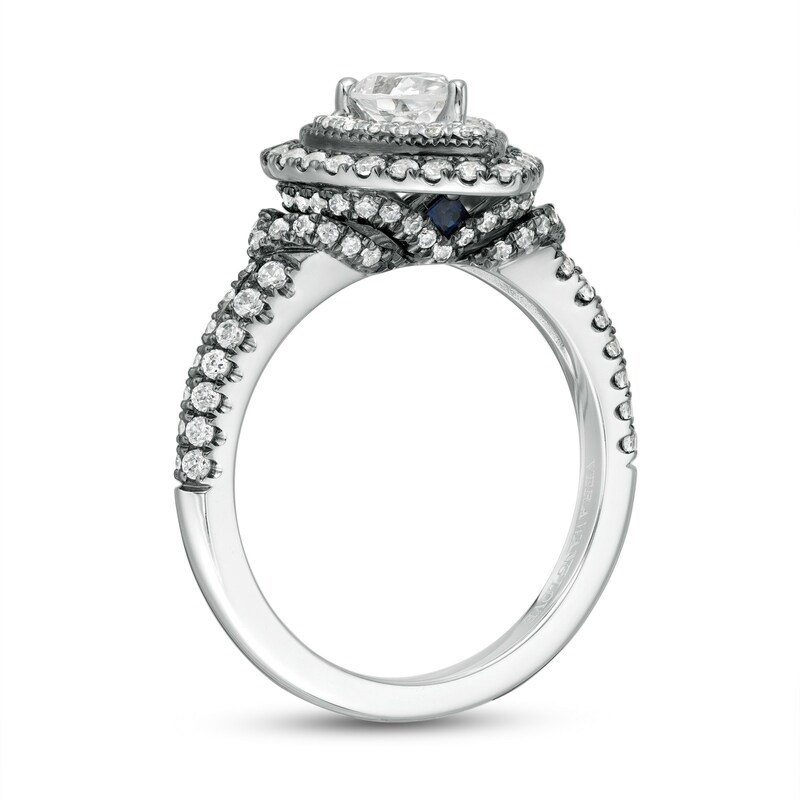 Vera Wang Love Collection 1-1/5 CT. T.W. Pear-Shaped Diamond Frame Engagement Ring in 14K White Gold and Black Rhodium