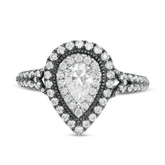 Vera Wang Love Collection 1-1/5 CT. T.w. Pear-Shaped Diamond Frame Engagement Ring in 14K White Gold and Black Rhodium