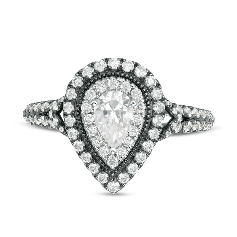 Vera Wang Love Collection 1-1/5 CT. T.W. Pear-Shaped Diamond Frame Engagement Ring in 14K White Gold and Black Rhodium