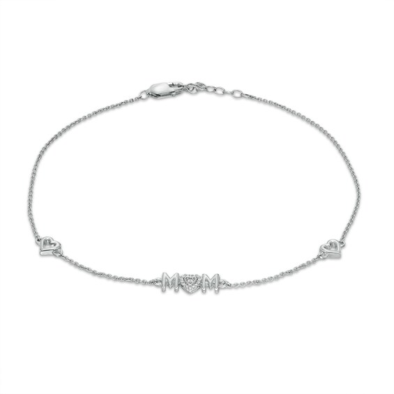 1/20 CT. T.w. Diamond Mom and Hearts Anklet in Sterling Silver - 9.0"