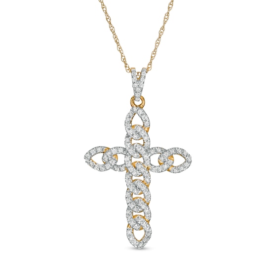 1/4 CT. T.w. Diamond Curb Chain Cross Pendant in 10K Gold