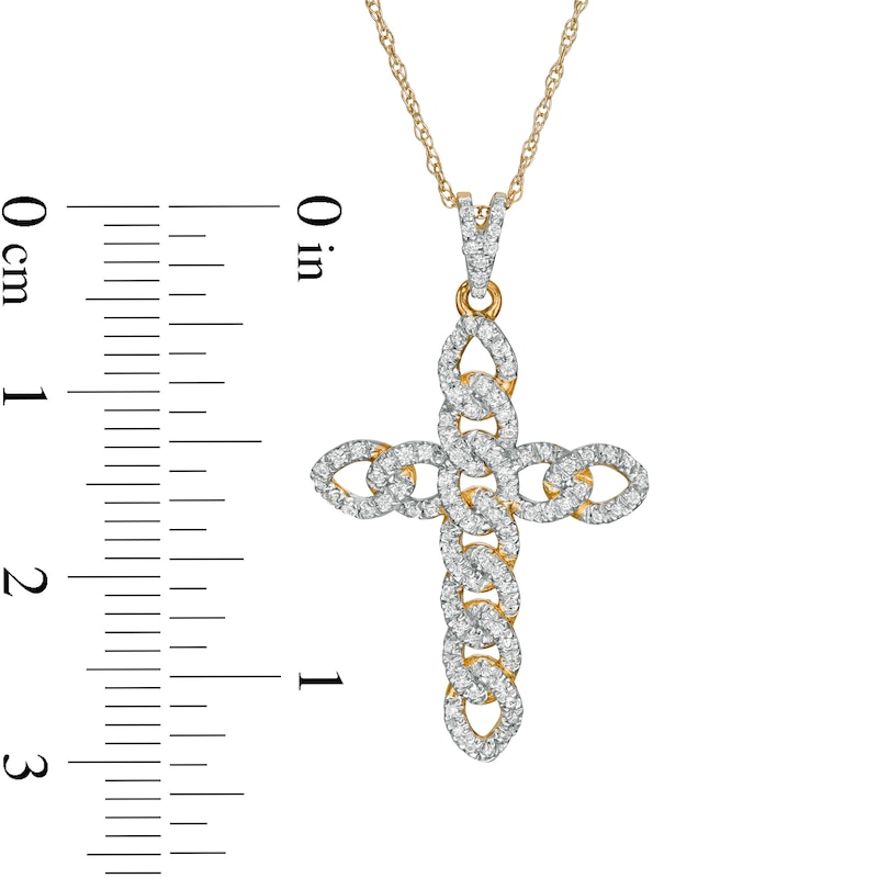 Main Image 3 of 1/4 CT. T.W. Diamond Curb Chain Cross Pendant in 10K Gold