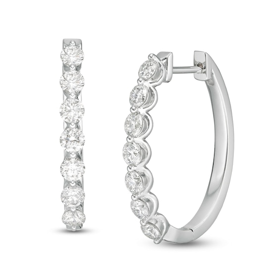 1-1/2 CT. T.w. Diamond Frame Seven Stone Hoop Earrings in 10K White Gold