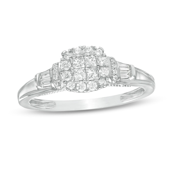 Cherished Promise Collectionâ¢ 1/3 CT. T.w. Princess-Cut Quad Diamond Cushion Frame Promise Ring in 10K White Gold