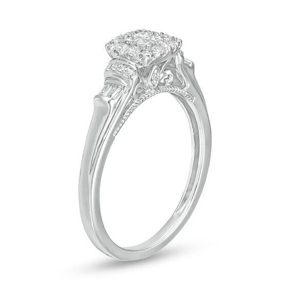 Cherished Promise Collectionâ¢ 1/3 CT. T.w. Princess-Cut Quad Diamond Cushion Frame Promise Ring in 10K White Gold
