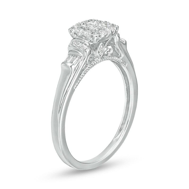 Main Image 3 of Cherished Promise Collection™ 1/3 CT. T.W. Princess-Cut Quad Diamond Cushion Frame Promise Ring in 10K White Gold