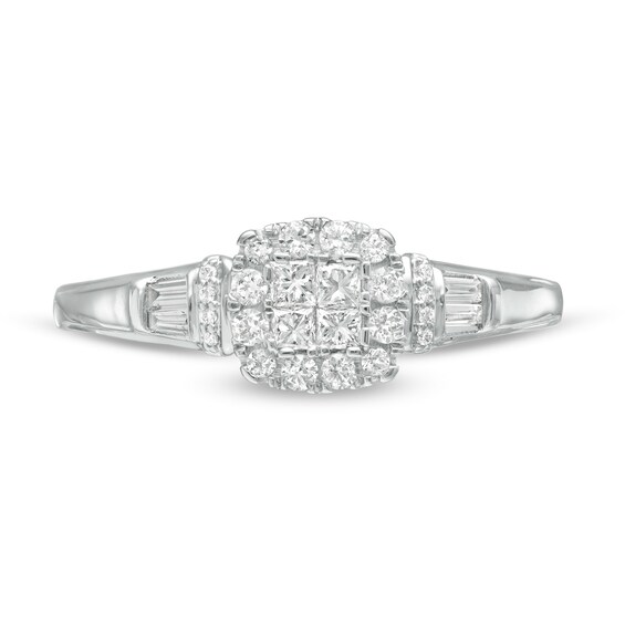 Cherished Promise Collectionâ¢ 1/3 CT. T.w. Princess-Cut Quad Diamond Cushion Frame Promise Ring in 10K White Gold