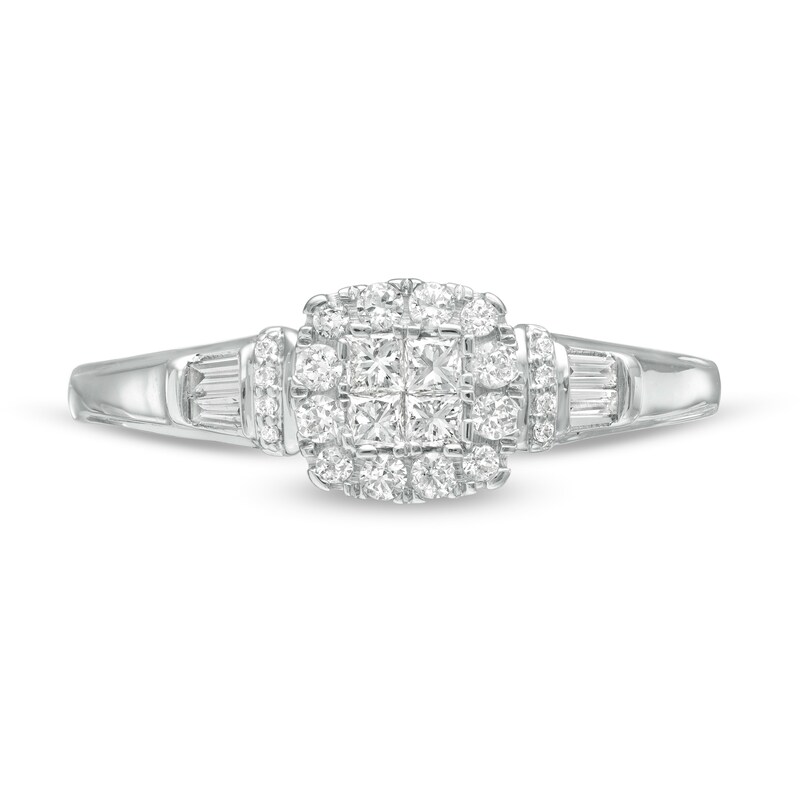 Main Image 4 of Cherished Promise Collection™ 1/3 CT. T.W. Princess-Cut Quad Diamond Cushion Frame Promise Ring in 10K White Gold