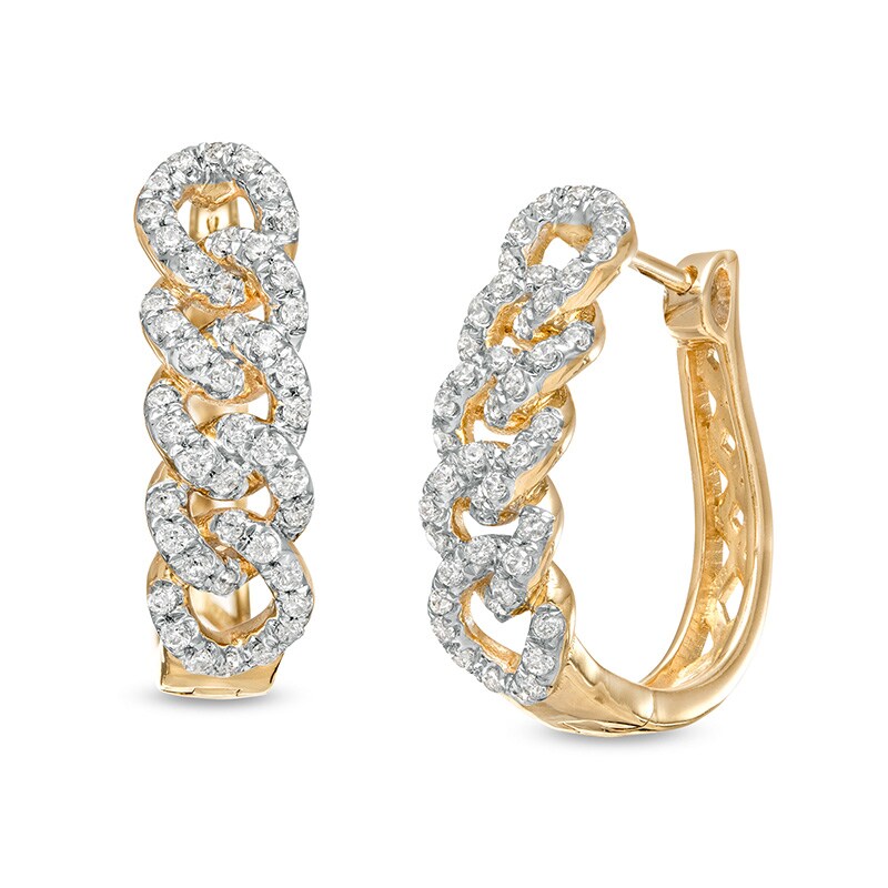 Main Image 1 of 1/2 CT. T.W. Diamond Curb Chain Hoop Earrings in 10K Gold
