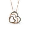 Thumbnail Image 1 of 1/4 CT. T.W. Champagne and White Diamond Tilted Hearts Pendant in 10K Rose Gold