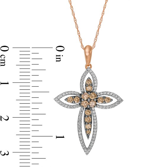 1/2 CT. T.w. Champagne and White Diamond Layered Cross Pendant in 10K Rose Gold