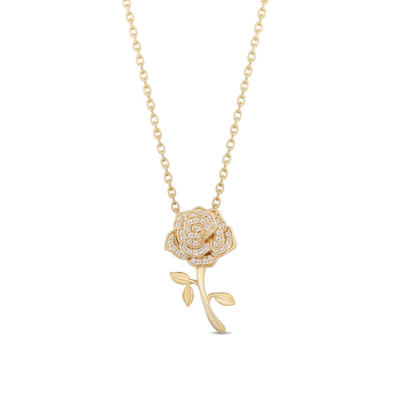 Enchanted Disney Belle 1/10 CT. T.w. Diamond Rose Pendant in 10K Gold - 19"