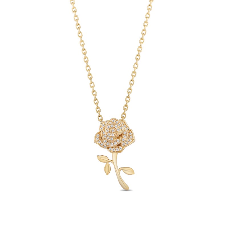 Main Image 1 of Enchanted Disney Belle 1/10 CT. T.W. Diamond Rose Pendant in 10K Gold - 19"