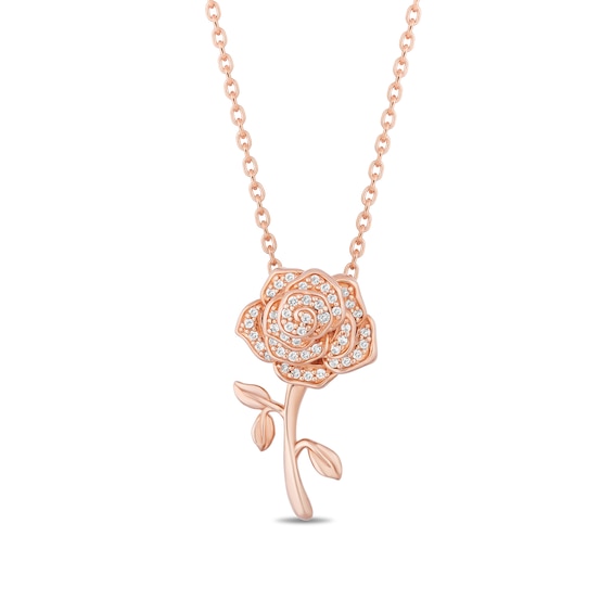 Enchanted Disney Belle 1/10 CT. T.w. Diamond Rose Pendant in 10K Rose Gold