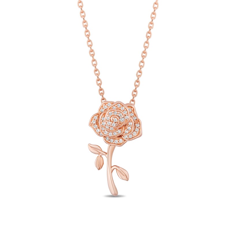 Main Image 1 of Enchanted Disney Belle 1/10 CT. T.W. Diamond Rose Pendant in 10K Rose Gold