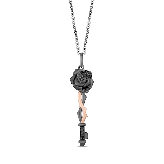 Enchanted Disney Villains Maleficent 1/8 CT. T.w. Black Diamond Pendant in Sterling Silver and 10K Rose Gold