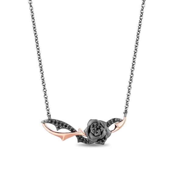 Enchanted Disney Villains Maleficent 1/6 CT. T.w. Black Diamond Rose Necklace in Black Sterling Silver
