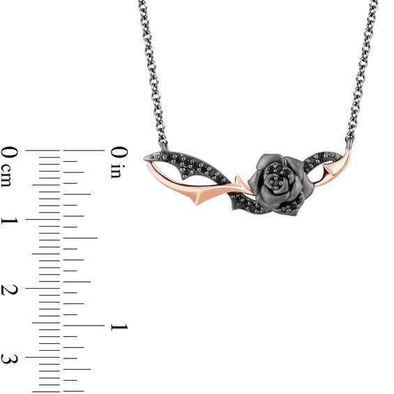 Enchanted Disney Villains Maleficent 1/6 CT. T.w. Black Diamond Rose Necklace in Black Sterling Silver