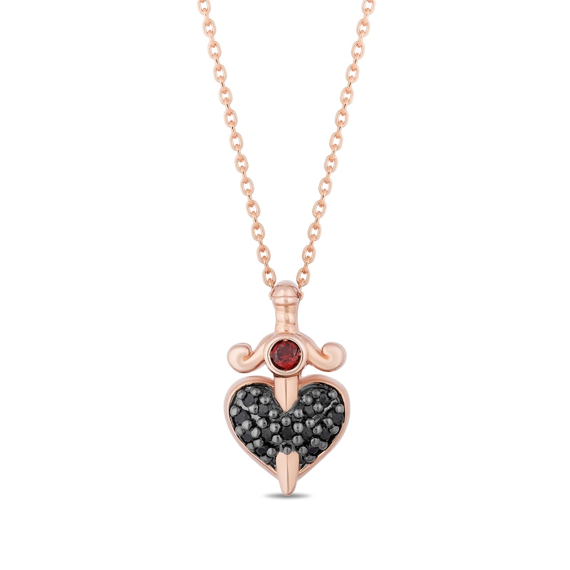 Main Image 1 of Enchanted Disney Villains Evil Queen Garnet and 1/10 CT. T.W. Black Diamond Heart Pendant in 10K Rose Gold