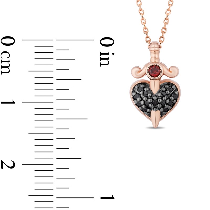 Enchanted Disney Villains Evil Queen Garnet and 1/10 CT. T.W. Black Diamond Heart Pendant in 10K Rose Gold