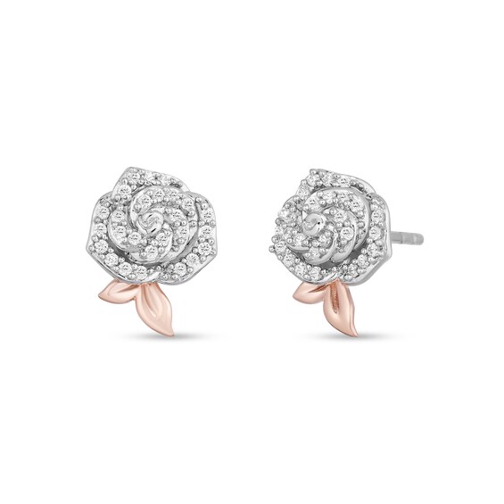 Enchanted Disney Belle 1/5 CT. T.W. Diamond Rose Stud Earrings in Sterling Silver and 10K Rose Gold Enchanted Disney Belle 1/5 CT. T.W. Diamond Rose Stud Earrings in Sterling Silver and 10K Rose Gold
