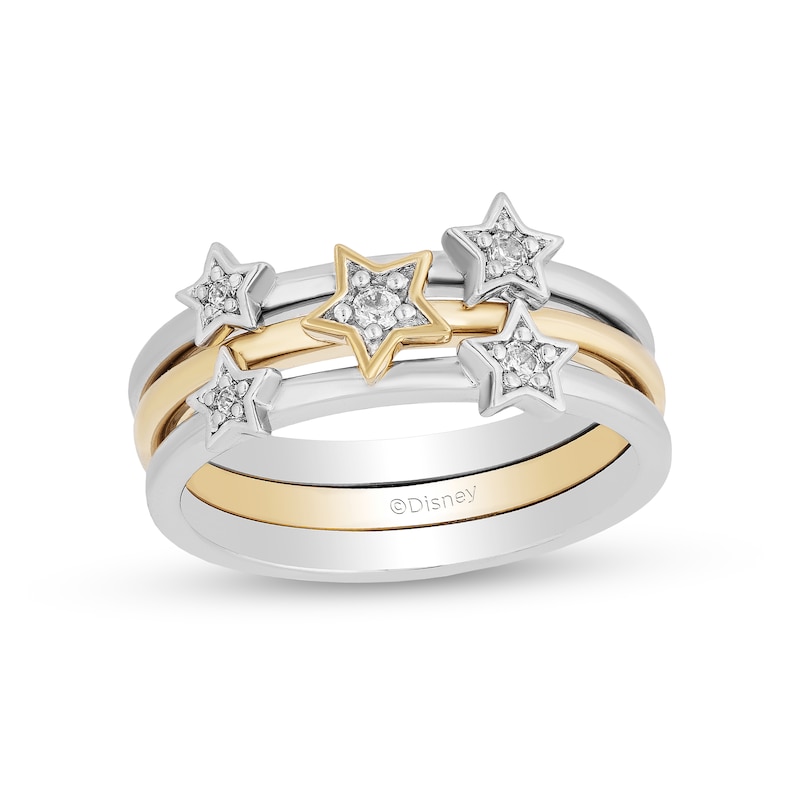 Main Image 1 of Enchanted Disney Tinker Bell 1/10 CT. T.W. Diamond Star Three Piece Stackable Band Set in Sterling Silver and 10K Gold