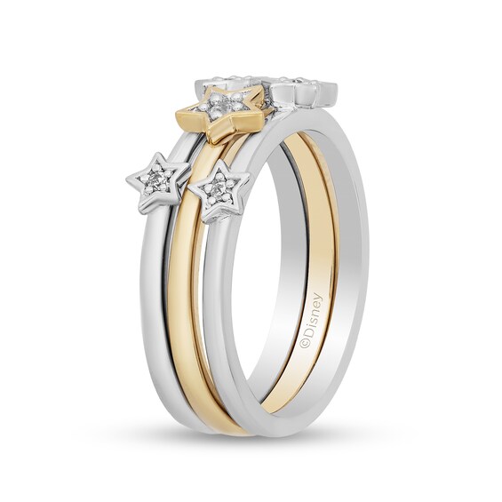 Enchanted Disney Tinker Bell 1/10 CT. T.w. Diamond Star Three Piece Stackable Band Set in Sterling Silver and 10K Gold