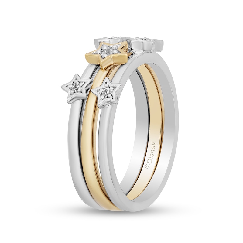 Main Image 2 of Enchanted Disney Tinker Bell 1/10 CT. T.W. Diamond Star Three Piece Stackable Band Set in Sterling Silver and 10K Gold