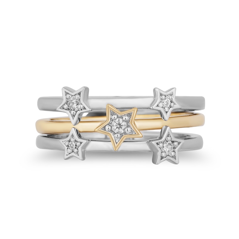 Main Image 3 of Enchanted Disney Tinker Bell 1/10 CT. T.W. Diamond Star Three Piece Stackable Band Set in Sterling Silver and 10K Gold