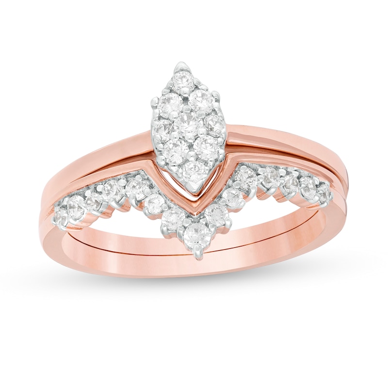 3/8 CT. T.W. Composite Marquise Diamond "V" Bridal Set in 10K Rose Gold