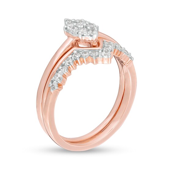 3/8 CT. T.W. Composite Marquise Diamond "V" Bridal Set in 10K Rose Gold 3/8 CT. T.W. Composite Marquise Diamond "V" Bridal Set in 10K Rose Gold