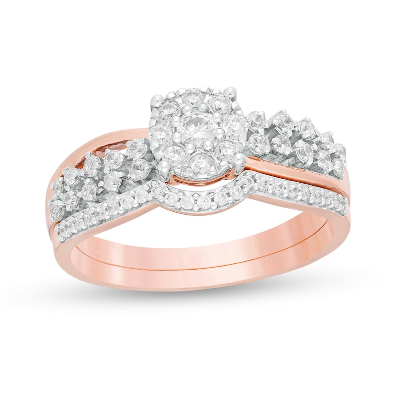1/2 CT. T.W. Composite Diamond Double Row Bridal Set in 10K Rose Gold