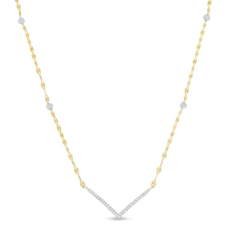 Main Image 1 of 1/10 CT. T.W. Diamond Chevron Necklace in 10K Two-Tone Gold