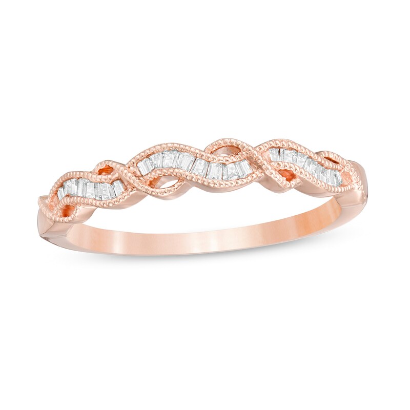Main Image 1 of 1/8 CT. T.W. Baguette Diamond Cascading Vintage-Style Stackable Anniversary Band in 10K Rose Gold