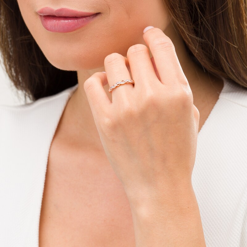 Main Image 2 of 1/8 CT. T.W. Baguette Diamond Cascading Vintage-Style Stackable Anniversary Band in 10K Rose Gold