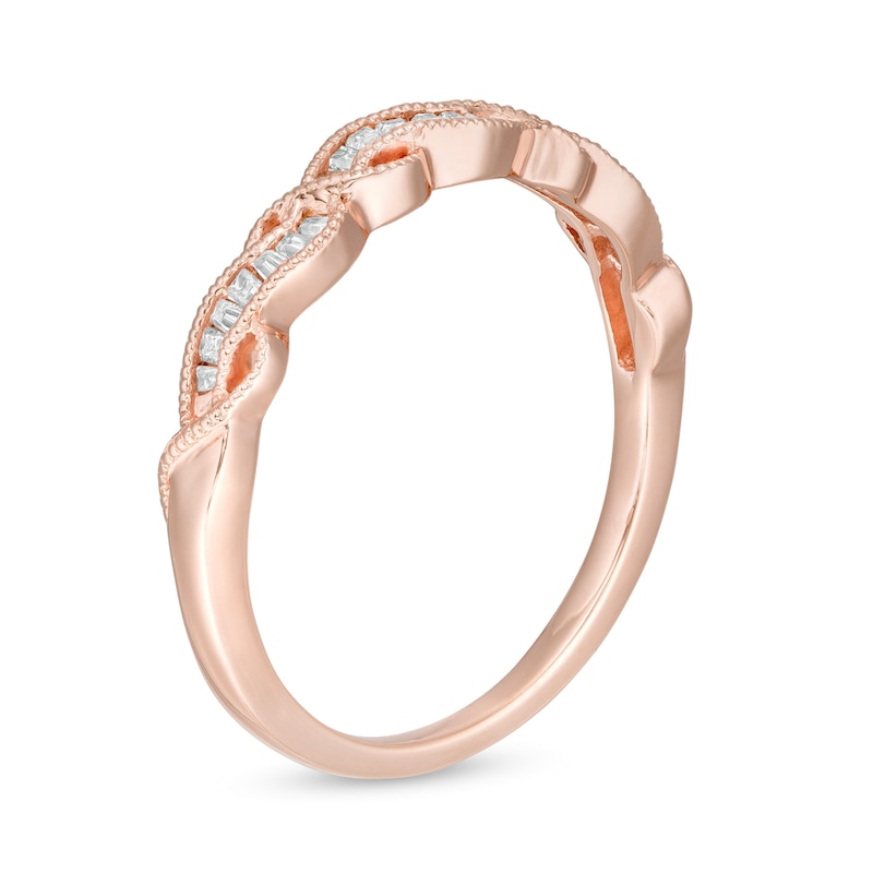 Main Image 3 of 1/8 CT. T.W. Baguette Diamond Cascading Vintage-Style Stackable Anniversary Band in 10K Rose Gold
