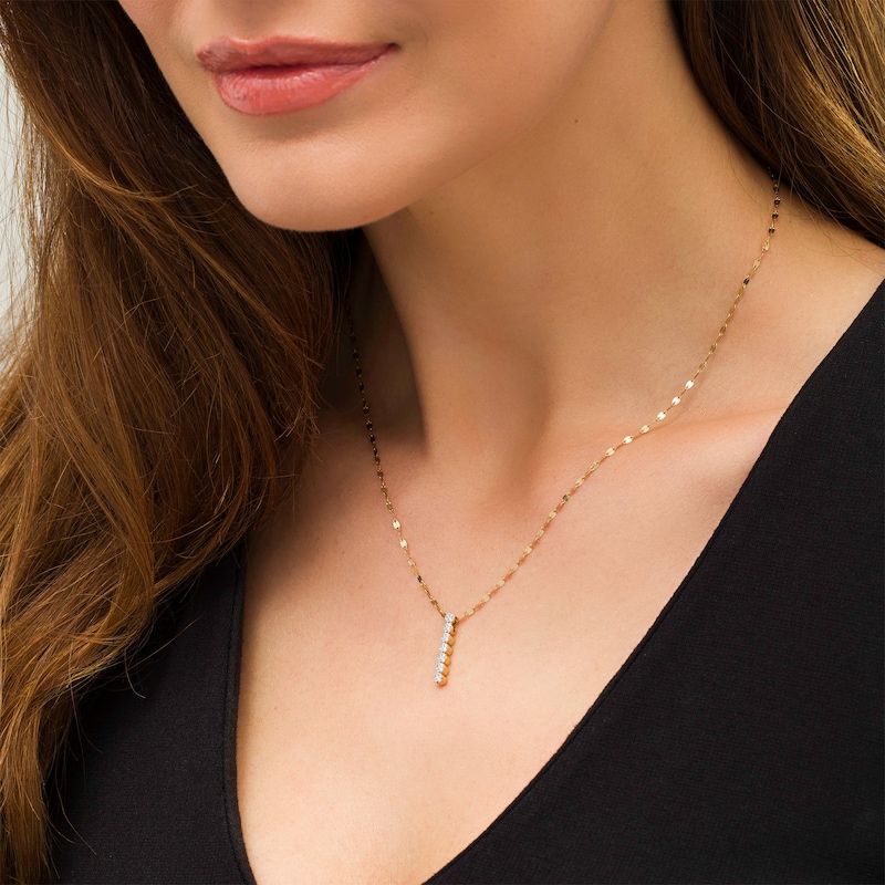 Main Image 2 of 1/6 CT. T.W. Composite Diamond Seven Stone Linear Stick Pendant in 10K Gold