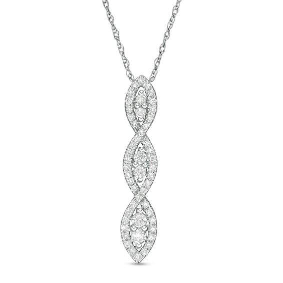 1/4 CT. T.w. Diamond Duos Cascading Pendant in 10K White Gold