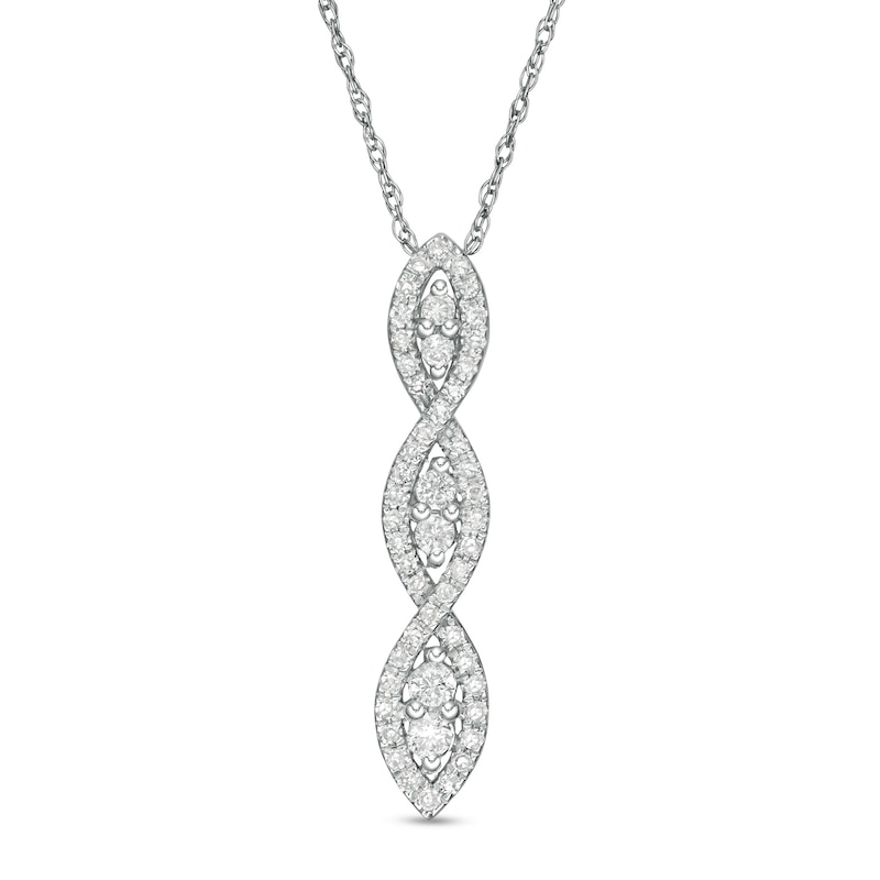 Main Image 1 of 1/4 CT. T.W. Diamond Duos Cascading Pendant in 10K White Gold