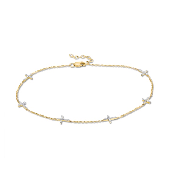 1/5 CT. T.w. Diamond Sideways Cross Station Anklet in 10K Gold - 10"