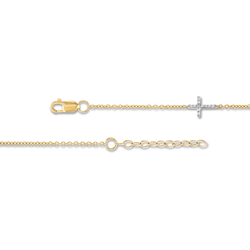 Main Image 3 of 1/5 CT. T.W. Diamond Sideways Cross Station Anklet in 10K Gold - 10"