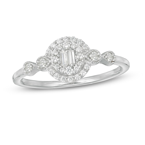 1/4 CT. T.W. Composite Diamond Frame Vintage-Style Ring in 10K White Gold 1/4 CT. T.W. Composite Diamond Frame Vintage-Style Ring in 10K White Gold